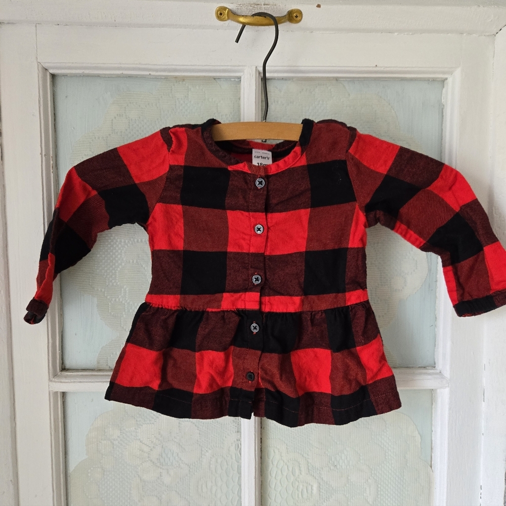 Carter’s Red & Black Buffalo Plaid Button-Front Peplum Top 18M
